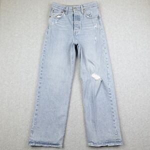 Levi's Ribcage Straight Ankle Jeans Light Wash Distressed Button Fly Women's 25